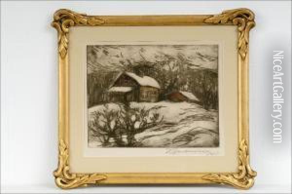 Talvimaisema - Vinterlandskap. Oil Painting - Jalmari Ruokokoski