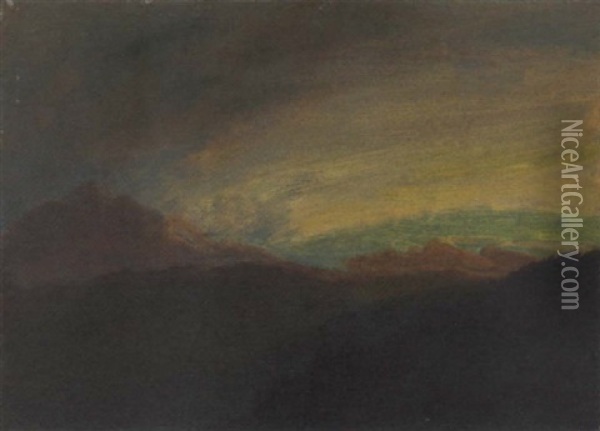 Mountain In Sunset Glow Oil Painting - Albert Bierstadt
