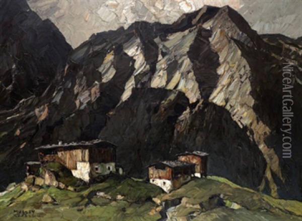 Tiroler Bergbauernhof Oil Painting - Oskar Mulley