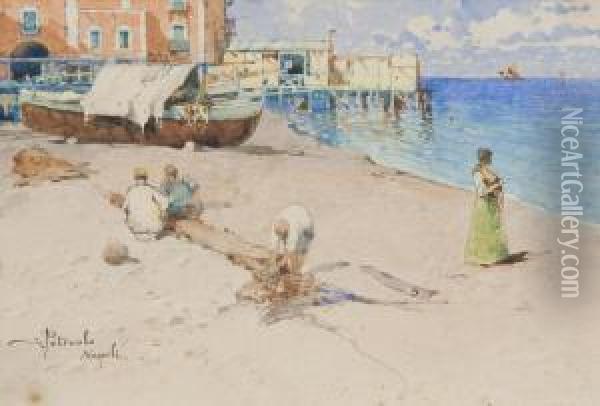 Spiaggia Con Pescatori Oil Painting - Salvatore Petruolo