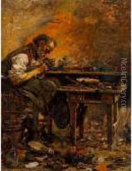 Il Ciabattino 
The Cobbler Oil Painting - Giovanni Segantini