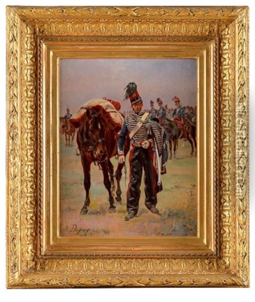 Hussard Et Son Cheval Oil Painting - Henri Louis Dupray