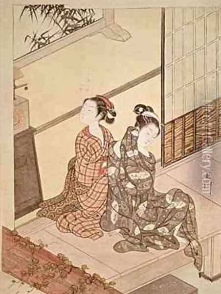 The Evening Bell of the Clock one of a series of Eight Parlour Scenes Oil Painting - Suzuki Harunobu