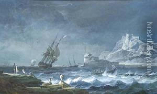 Cote Mediterraneenne Par Mer Agitee Oil Painting - Alexandre-Jean Noel
