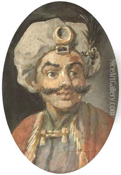 A Turk's head Mr Henry Mossop in the guise of Bajazet from Nicholas Rose's play Tamerlane Oil Painting - William Hogarth