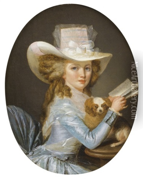 Portrait D'une Jeune Femme Avec Son Chien Oil Painting - Henri Nicolas Van Gorp