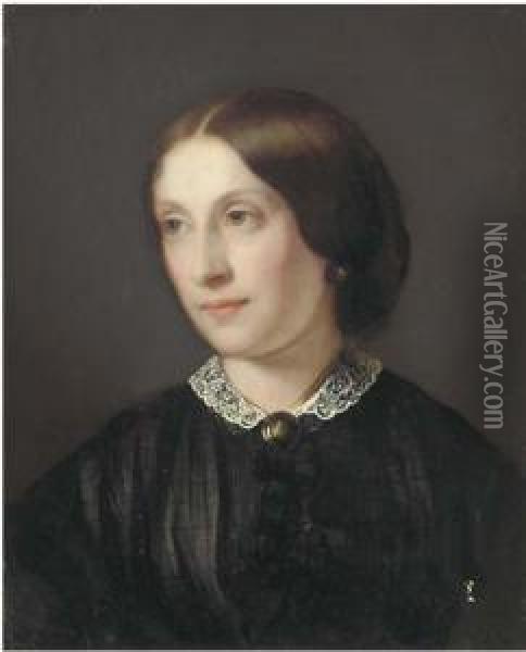 Portrait Of A Lady, Bust-length In A Black Dress With White Lacecollar Oil Painting - Guido Schmitt