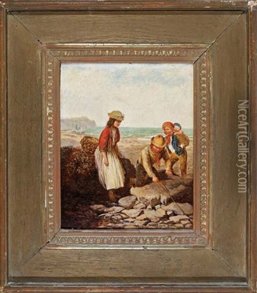 Children Foraging On The Sea Shore Oil Painting - James John Hill