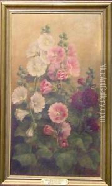 Hollyhocks Oil Painting - Mary Adeline Tiffany