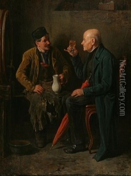 Scene De Cabaret (+ Another; Pair) Oil Painting - Friedrich Ritter von Malheim Friedlaender