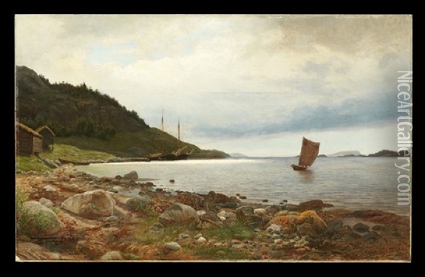 Ships In An Inlet Oil Painting - Eimerich Johan Rein