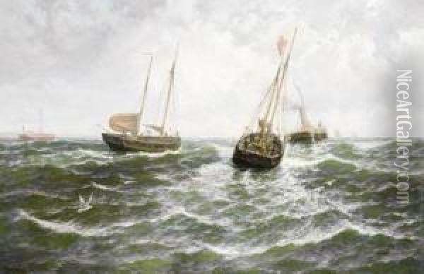 Herring Boats Towing Out Oil Painting - Thomas Rose Miles