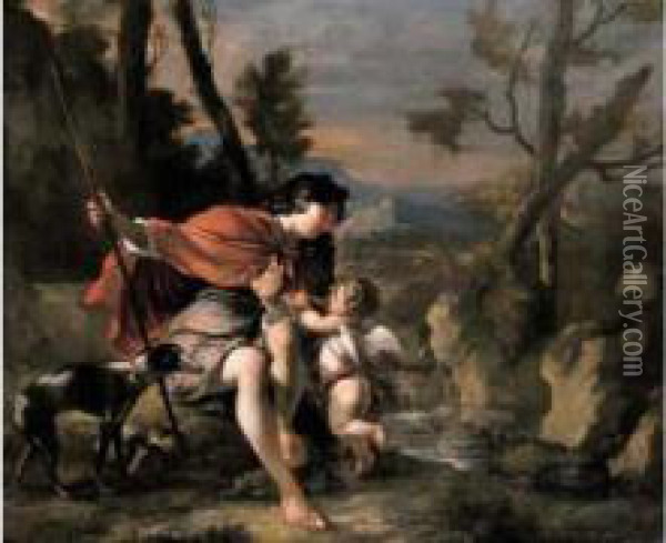 Adonis Partant A La Chasse, Retenu Par Un Amour Oil Painting - Johannes I Voorhout