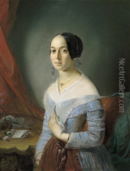 Damenportrait Oil Painting - Franz Russ the Elder