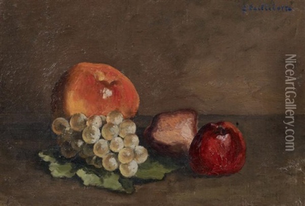 Nature Morte, Peches, Pommes Et Raisins Sur Une Feuille De Vigne Oil Painting - Gustave Caillebotte