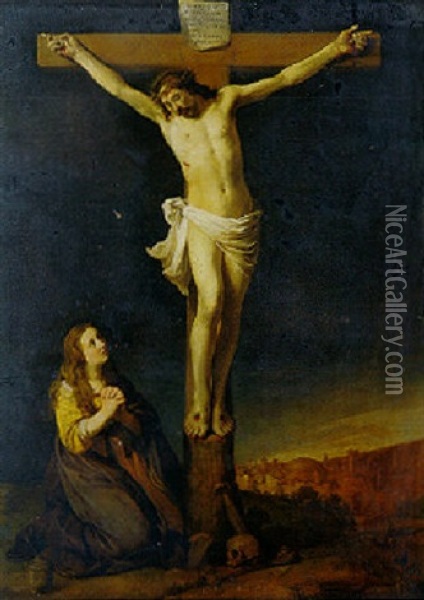 Crucifixion With Mary Magdalene Oil Painting - Hendrick Bloemaert