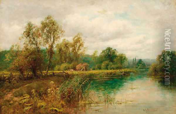 Harvesting by the Thames Oil Painting - Henry John Kinnaird