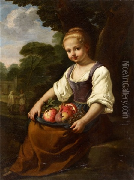 Portrait Of A Boy Portrait Of A Girl With A Basket Of Fruit Oil Painting - Antonio Mercurio Amorosi