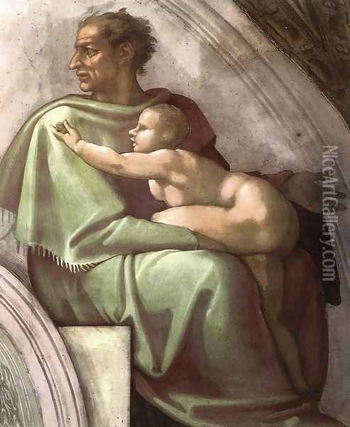 Josiah - Jechoniah - Shealthiel (detail-2) 1511-12 Oil Painting - Michelangelo Buonarroti