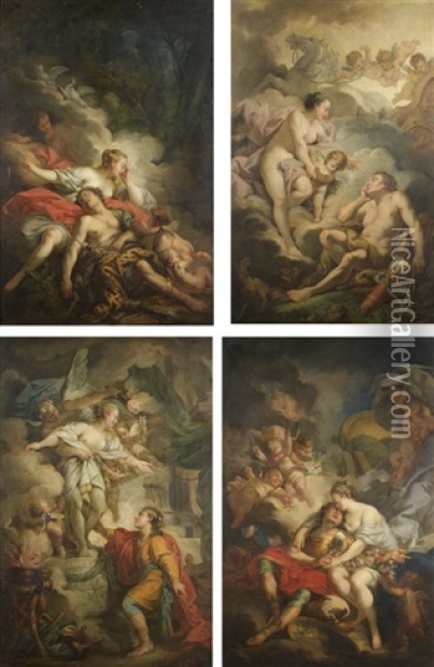 Sylvie Et Aminte (?) (+ 3 Others; 4 Works) Oil Painting - Jean Jacques Lagrenee the Younger