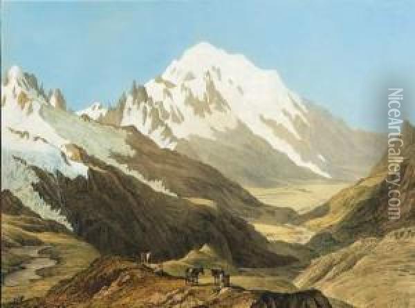 Vue Du Mont-blanc, Prise Du Sommet Du Col De Balme Oil Painting - Jean Antoine Linck