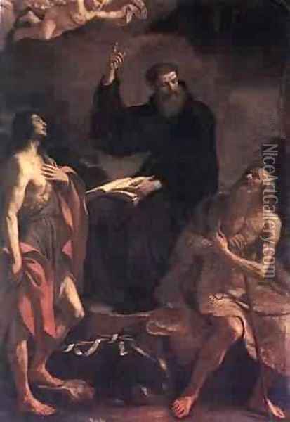 St Augustine St John The Baptist And St Paul The Hermit Oil Painting - Guercino