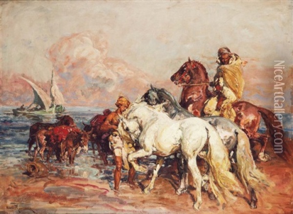 Cavaliers Sur La Plage Oil Painting - Henri Emilien Rousseau
