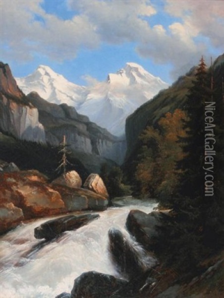 Torrent De Montagne Oil Painting - Charles Francois Joseph Pensee