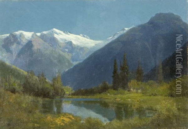 Mount Abbott And Glaciers Pelkins Oil Painting - Frederic Marlett Bell-Smith
