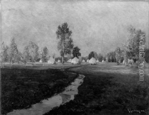 Herbstwiesen Im Spreewald In Der Morgensonne Oil Painting - Richard Hermann Eschke