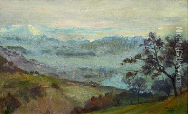 La Plaine De Grenoble Vue Prise De Narbonne Jour D'hiver Oil Painting - Andre Albertin