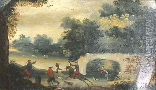 A landscape with a hawking party Oil Painting - Abel Grimmer