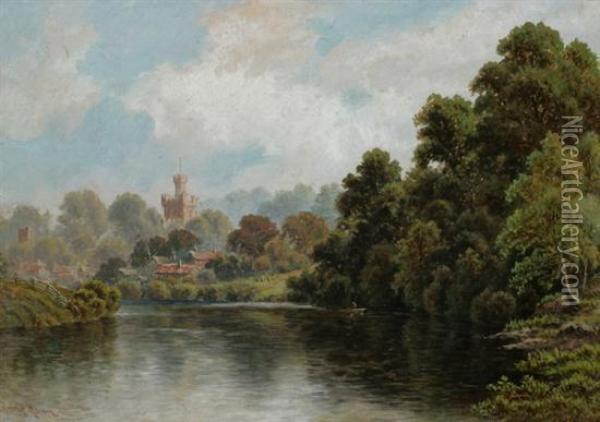 River With Distant Castle Oil Painting - Robert Mann