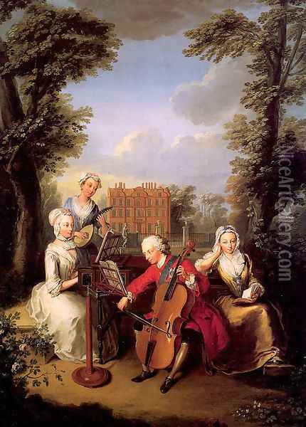 Frederick, Prince of Wales and his Sisters at Kew Oil Painting - Philipe Mercier