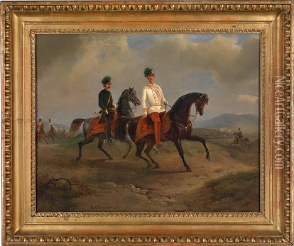 Kaiser Franz Joseph I. Von Osterreich Mit Seinem Generaladjutanten Karl Ludwig Graf Grunne Oil Painting - Rudolph Swoboda the Elder
