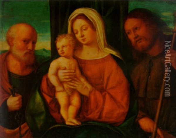 The Madonna And Child With Saint Peter And Saint Roch Oil Painting - Giovanni Bellini