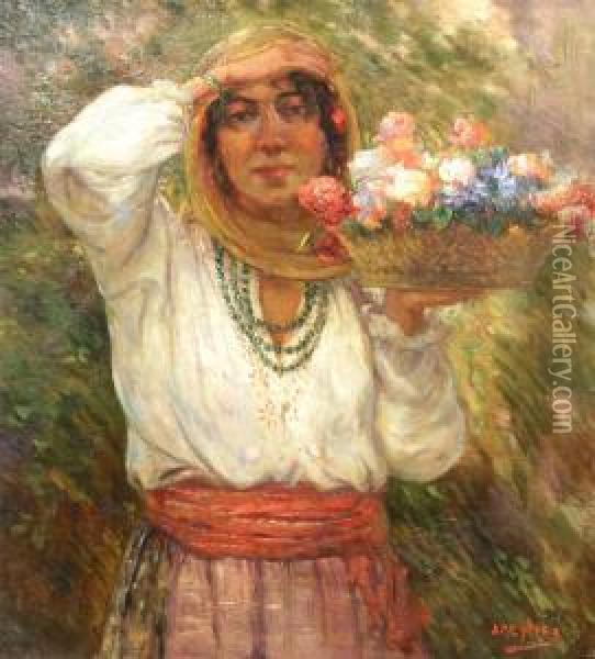 Beautiful Florica - The Flower Girl Of Obor Oil Painting - Jean Neylies