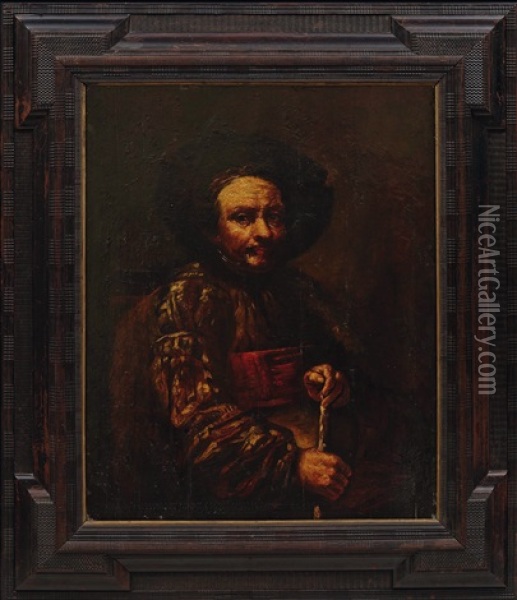 Bildnis Eines Herrn, Einen Stock In Der Hand Haltend Oil Painting -  Rembrandt van Rijn