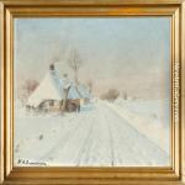 Winter Landscape Ata Village Road Oil Painting - Hans Anderson Brendekilde