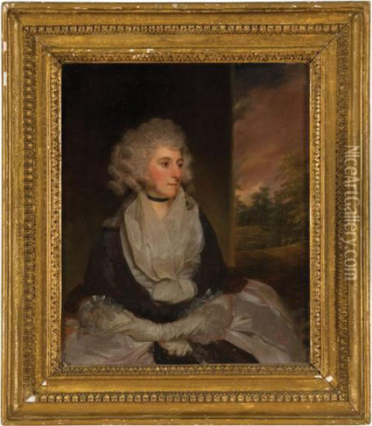 Portrait Of A Lady In A White Dress Oil Painting - John Downman