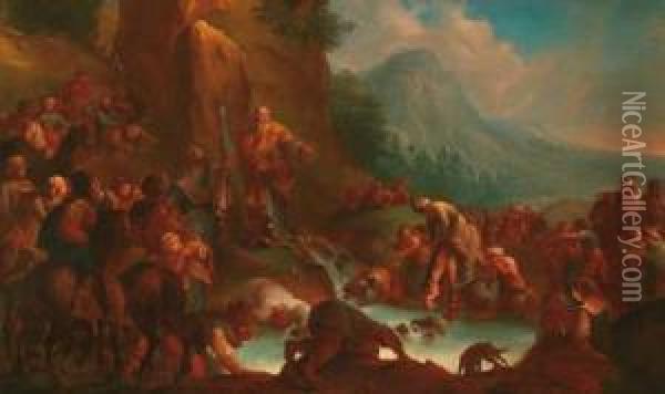 Mose Fa Scaturire Acqua Dalla Roccia Oil Painting - Domenico Gargiulo