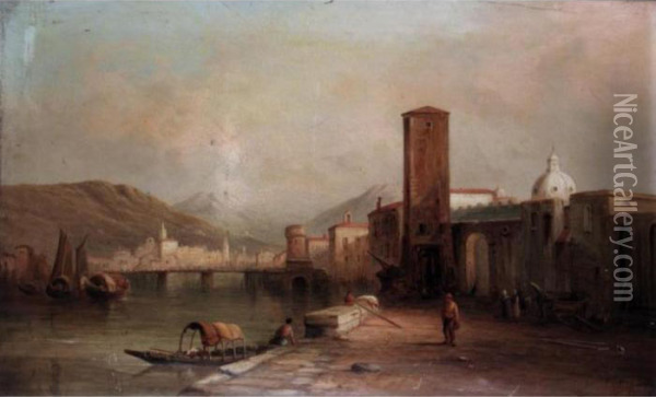 A Port Scene Oil Painting - Alfred Pollentine