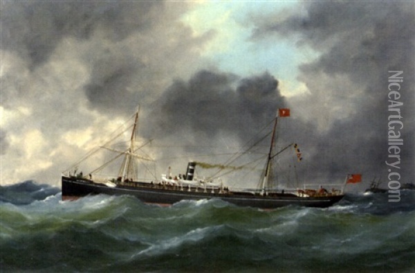 The "s.s. Westbrook" Outward Bound Oil Painting - Edouard Adam
