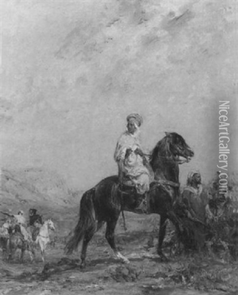 Arab Horsemen In An Extensive Landscape Oil Painting - Henri Emilien Rousseau