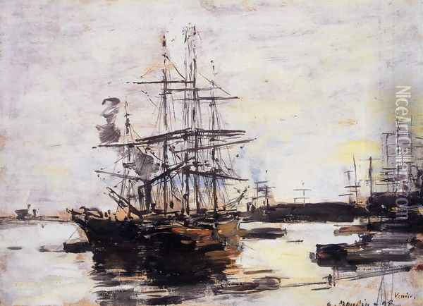 Vessel at Anchor outside of Venice Oil Painting - Eugene Boudin