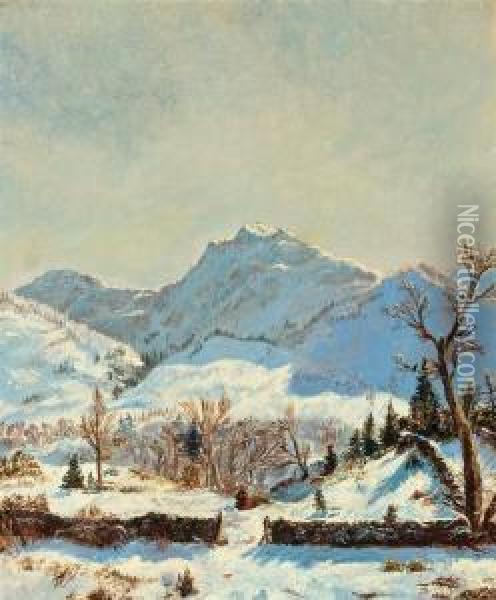 Winter Scene Oil Painting - Louis Remy Mignot