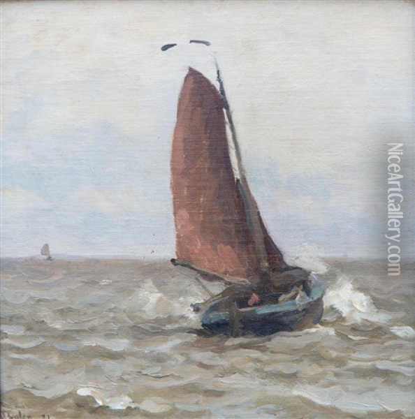 A Fishing Vessel At Sea Oil Painting - Willem Bastiaan Tholen