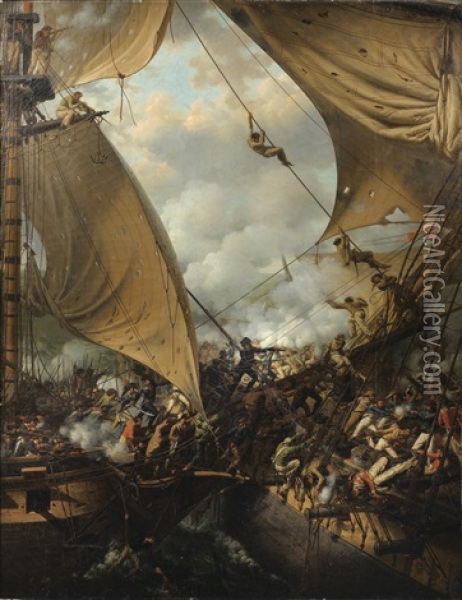 Scene D'abordage, Probablement Le Combat De La Bayonnaise Contre L'embuscade Oil Painting - Louis-Philippe Crepin