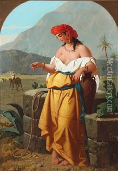 An Italian Woman Oil Painting - Enrico Fanfani