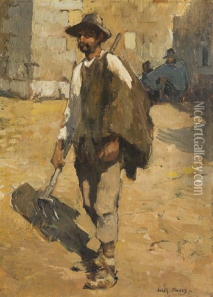Farming Figure In A Roman Square Oil Painting - Jules Francois Pages